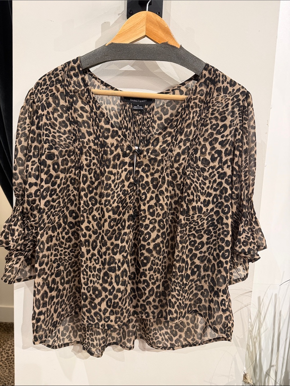 Sanctuary Leopard Ruffle-Sleeve Blouse in Brown and Black